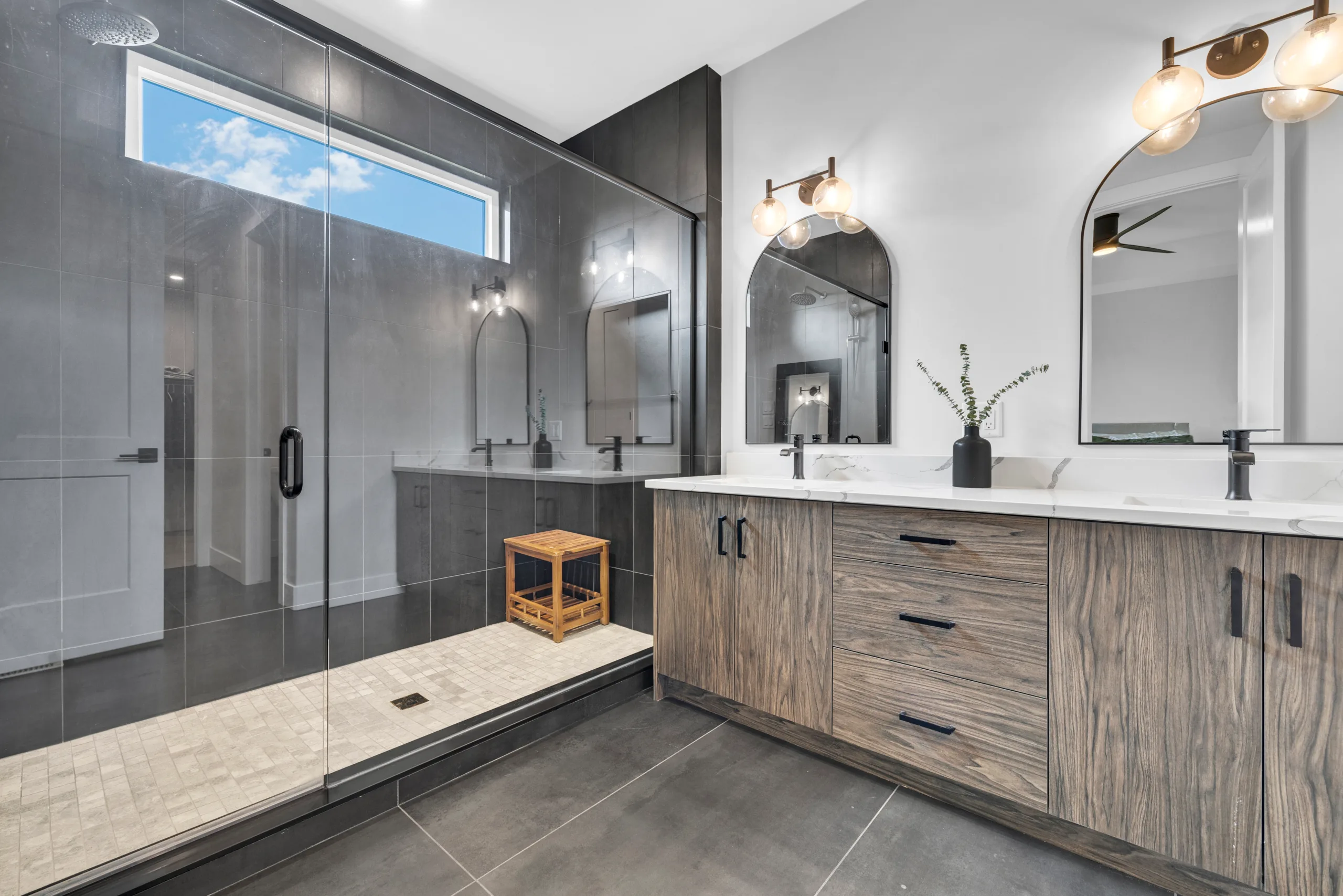 Ensuite with glass walk in shower and double quartz vanity
